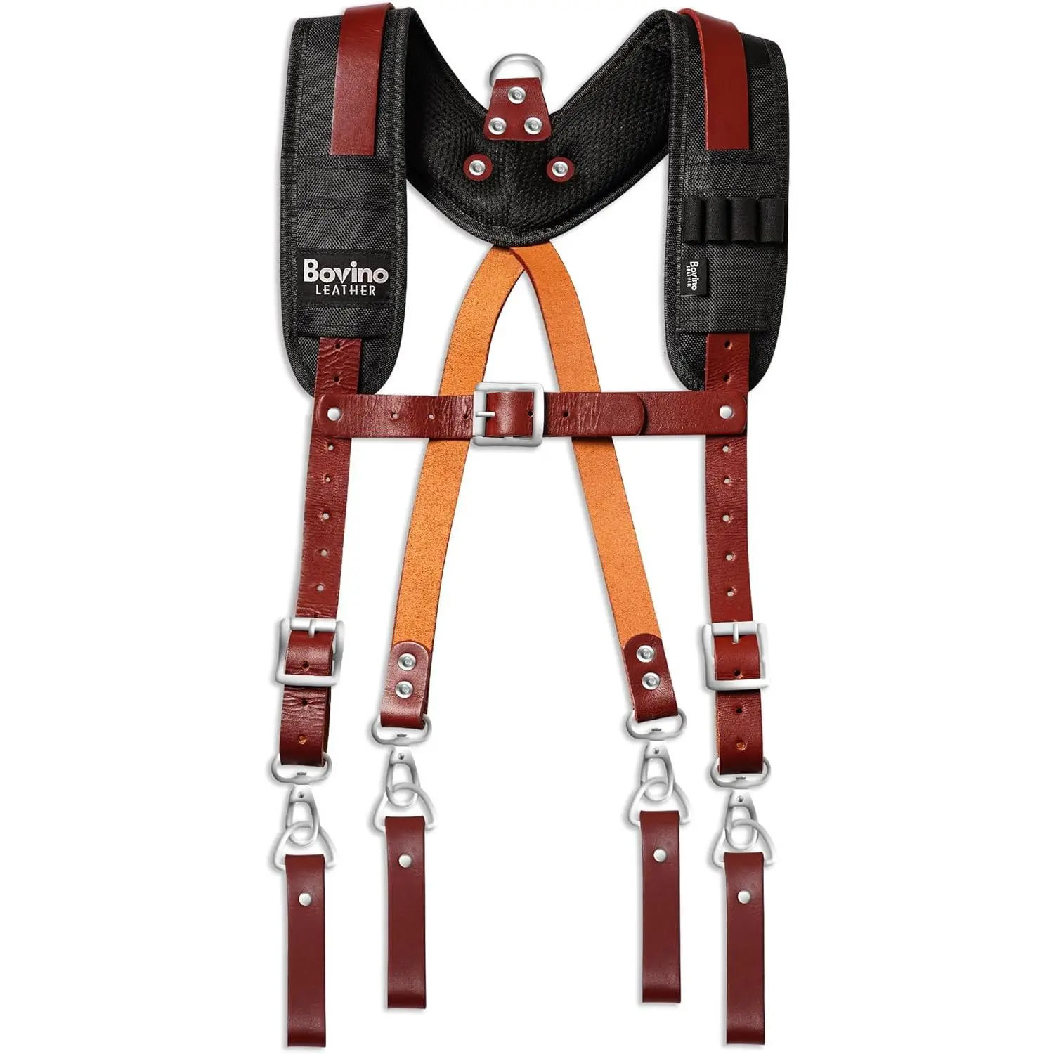 BOVINO LEATHER Tool Belt Suspender – Heavy Duty Leather Shoulder Straps with Padding for Carpenters, Framers, Electricians & Construction Work