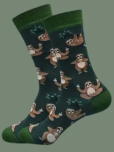 Cute Sloth Mid-Calf Socks for Men and Women, Unique Animal Print Design, Soft and Breathable, Perfect for Casual Outings