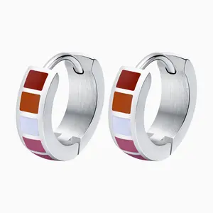 Lesbian Pride Earrings - Metallic Design with Rectangular Elements, Single Band, and Simple Style