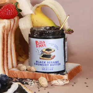 Rooted Fare Crunchy Black Sesame Spread, 8oz - Sweet, Savory, Nutty and Crunchy Spread for Toast, Coffee, Fruit, and Spoonful Snack with Premium Black Sesame Seeds