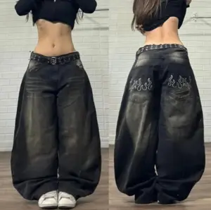 Y2K New Washed American Retro High Street Wide Leg Jeans Female Harajuku Style Street Style Loose Straight Pants Street Clothing