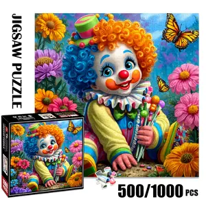 1pc 1000 piece adult puzzle 58x58cm Colorful Clown with Curls, Flowers and Butterflies 500 pieces of paper puzzle, suitable for adults and families, large-scale DIY puzzle interactive toy games, b