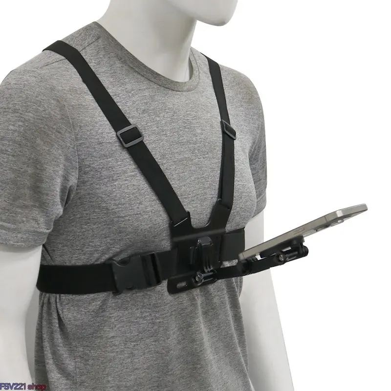 Durable Cellphone Accessory Phone Chest Mount Holder - Unisex Hands-Free Vlogging Set with Adjustable Strap, Non-Slip Design, Easy Installation for Mobile Phones & Action Cameras (Phone+Cam Ready, POV Recording)