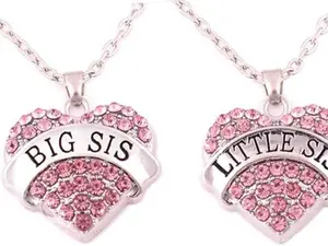 Crystal Heart Necklaces Set Big Sis Middle Lil Sister