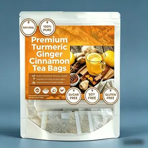 Premium Turmeric Ginger Cinnamon Tea Bags 60 Count Sugar Free Herbal Detox Tea for Immunity Anti-Inflammatory Support Vegan Wellness Drink Lemon Flavor Natural Ingredients