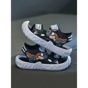 Boys' Summer New Soft Sole Velcro Sandals, Kids Outdoor Sports Casual Shoes, Minimalist Style PVC Beach Slippers