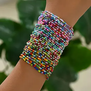 30-Piece Seed Bead Bohemian Style Colorful Bracelet Set, Stackable Creative Vibrant Fashion Jewelry for Holiday Beach Party Birthday Gift
