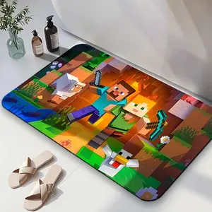 1PC,2D Minecraft Themed Diatomaceous Earth Bath Mat Non Slip Super Absorbent Quick Drying Bathroom Rug Soft Comfortable Kids Room Decor Mat for Home Kitchen Living Room Floor Mat
