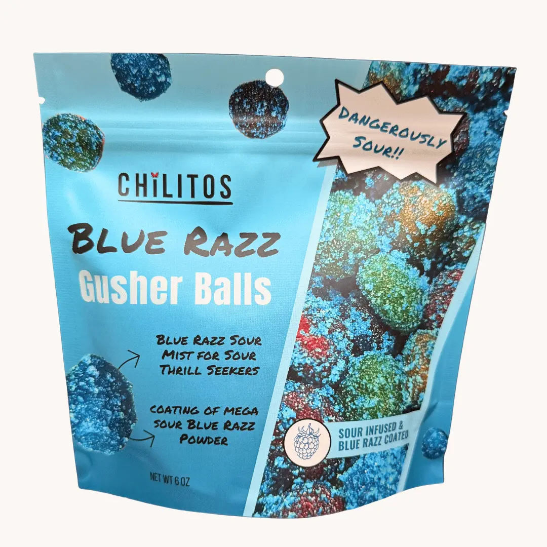 Sour Blue Razz Sour Gusher Balls - Mega Sour Blue Raspberry Flavor, Gelatin-Free, Gluten-Free, Vegan, Crafted for  Sour Thrill Seekers