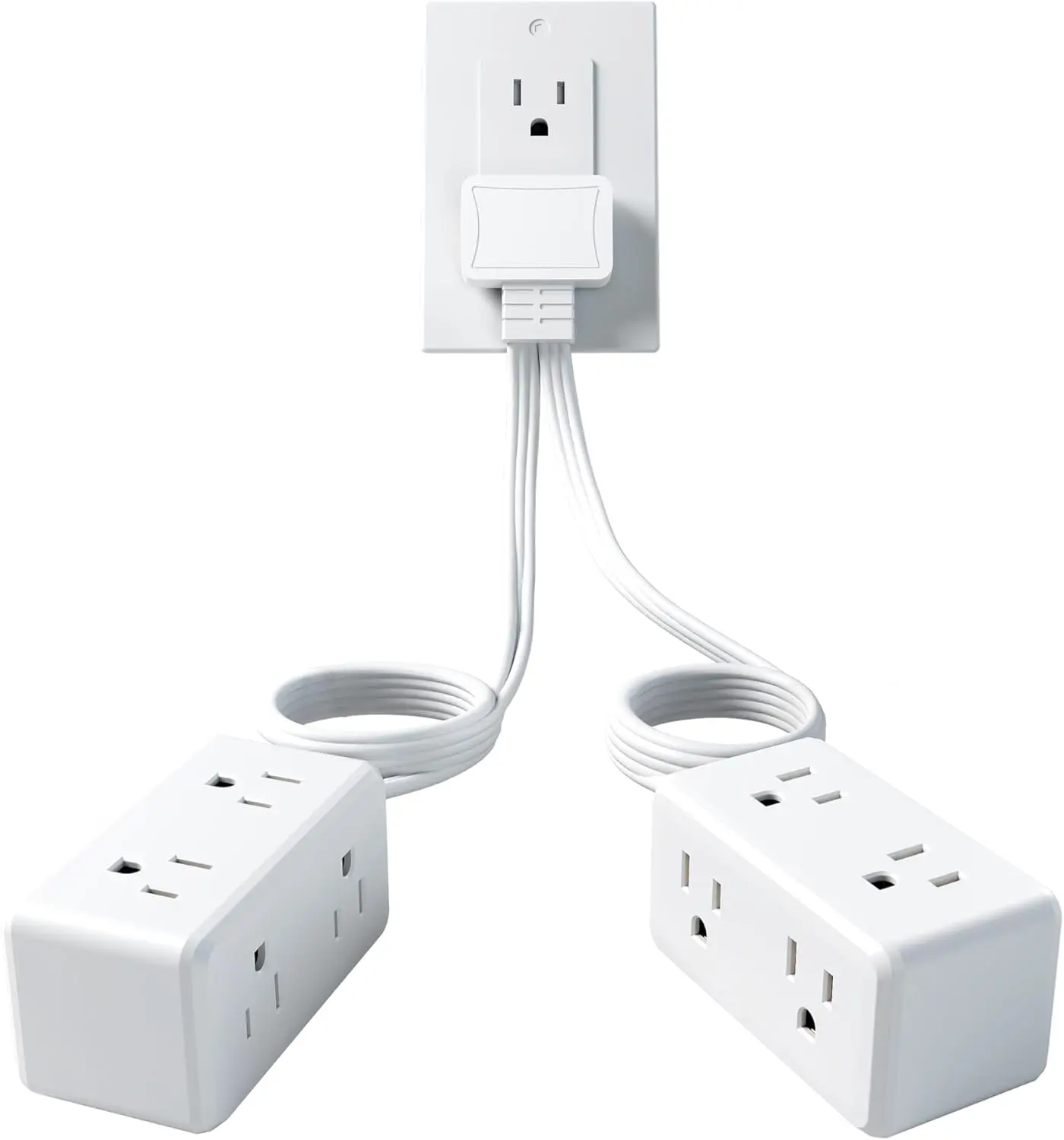 12-Outlet Split Extension Cord, 10FT Flat Plug Power Strip (5FT on Each Side), Ultra-Thin Flat Extension Cord for Home Office Dorm Desk, ETL Listed