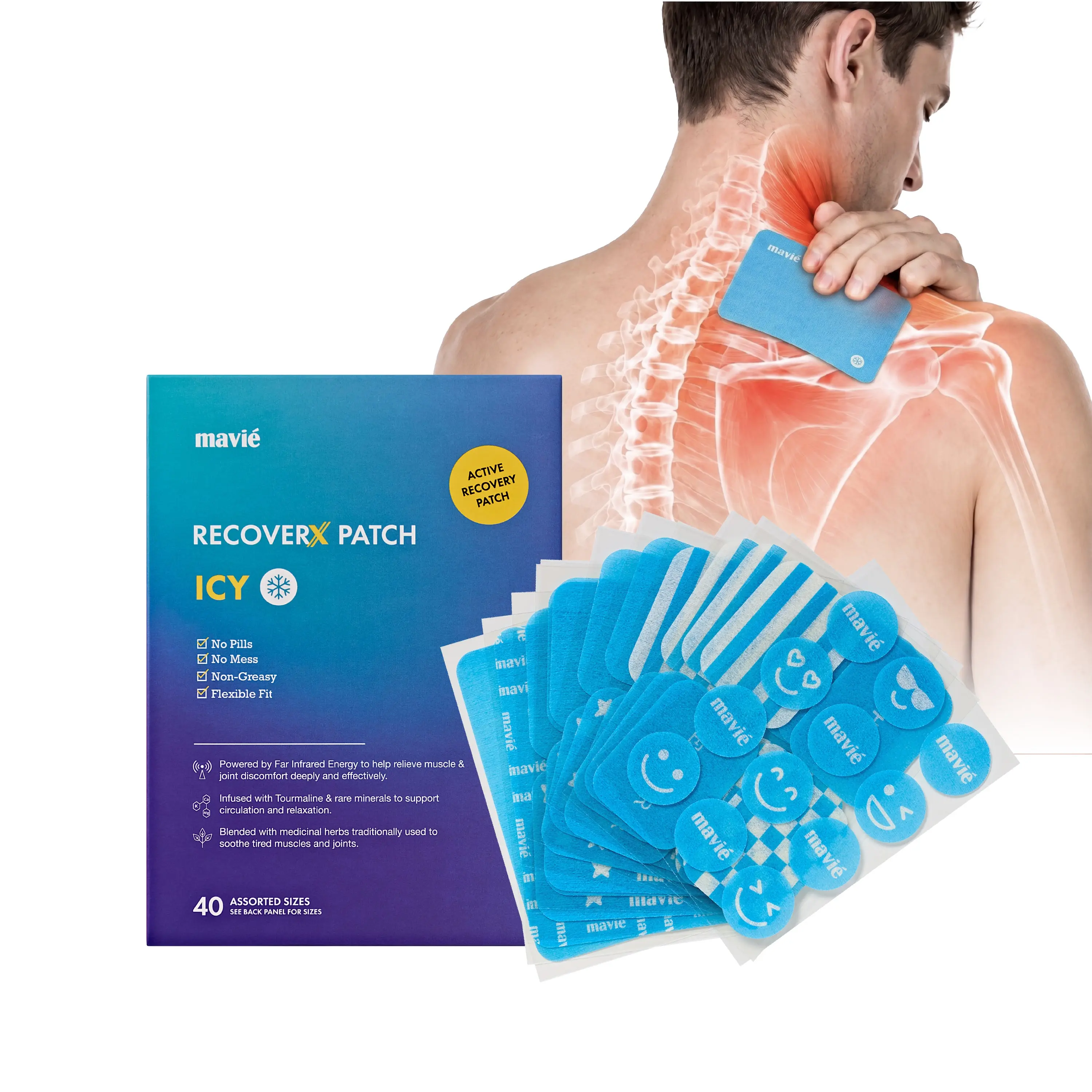 Mavié Recover X Natural Recovery Patch - Refresh & Energize Muscles (40 Patches, ICY / HOT)