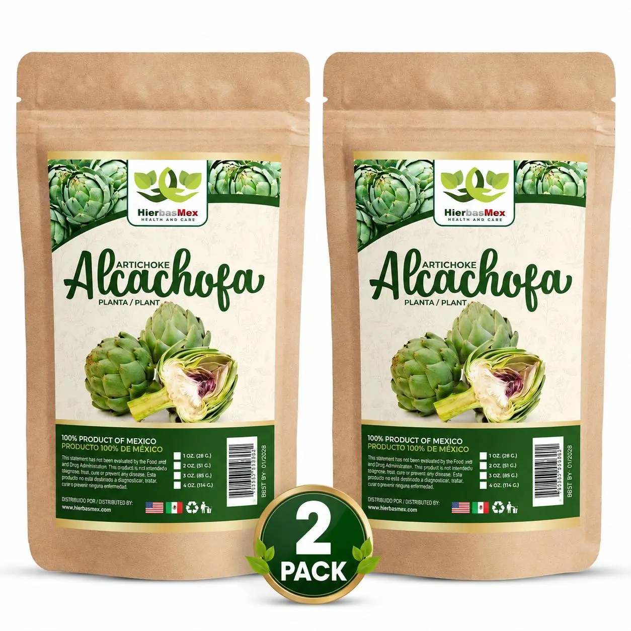 2 Pack Alcachofa Artichoke Hierba Herbal Tea 4 oz.-113g Natural Mexican Herb Hierba Wild Crafted