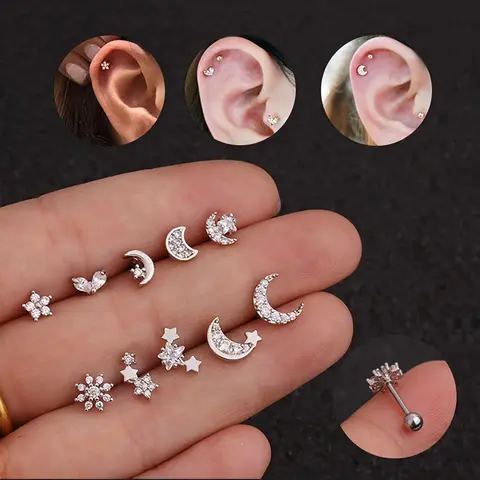 Women's Elegant Rhinestone Decor Star & Moon Design Stud Earrings, 10pcs/set Earring Stacking Set Trendy Exquisite Stud Earrings, Chic Gorgeous Jewelry