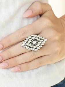 Incandescently Irresistible - White - Marquise Cut Iridescent Cat's Eye Stone Paparazzi Ring