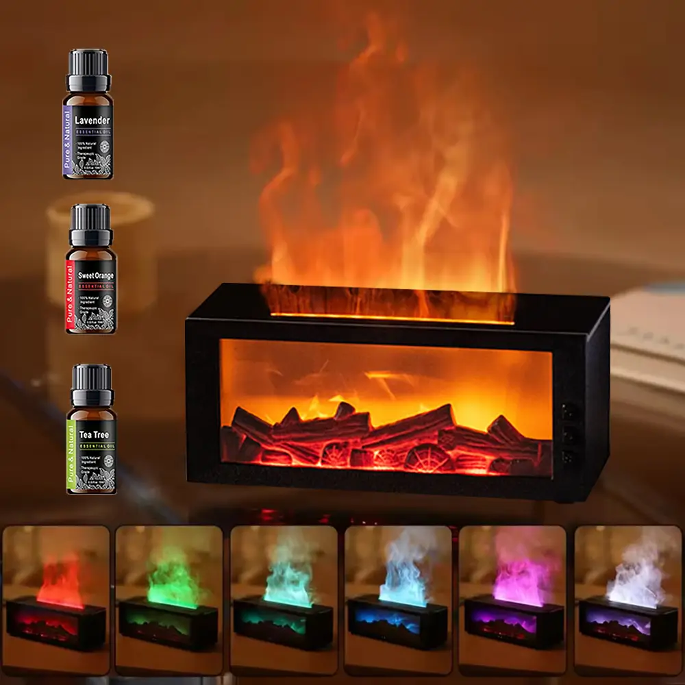 300ml Colorful Fireplace Flame Humidifier Aromatherapy Diffuser with Remote and...