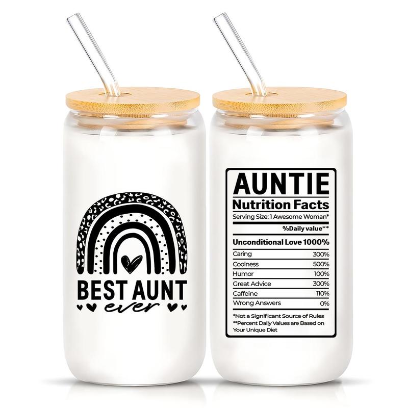 16oz Glass Cup with Straw & Brush, 1 Count Best Aunt Ever Letter ...