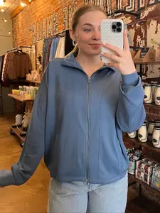 Grey Blue Scuba Zip-Up Jacket