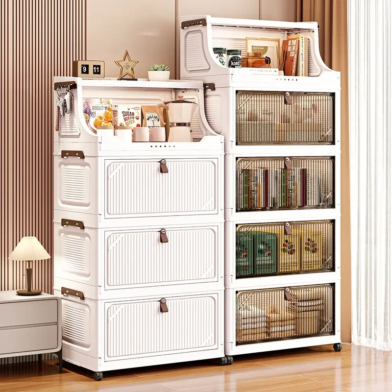 Transparent 47-Face Multi-Functional Foldable Storage Cabinet, Multi Layer Cabinet, with Open Shelves, Large Capacity, Suitable for Home/Office Organization and Storage, Double-Door Cabinet, Organiser Storage Cabinet