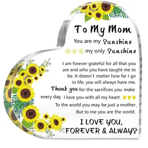 Mothers Day Mom Gifts from Daughter Son, 5.9 x 5.9 inch Delicate Acrylic Heart Plaque Gifts for Mom Grandma, Birthday Christmas Sign Gift Idea, First Mothers Day Gift for New Mom Stepmom Mother in Law Decor Decoration Sunflower Lightweight Photo Room