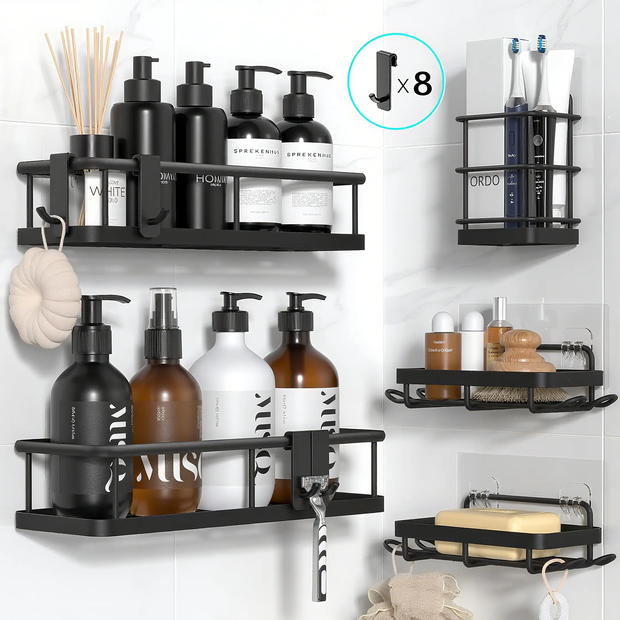 TRZZ Mega Deals Bathroom Shower Organizer Adhesive Shelves Rustproof Stainless Steel Large Capacity No Drilling Shower Caddy Rack Inside Shower for Ho