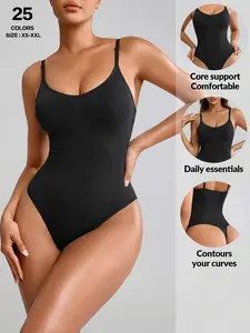Women's Seamless Shaping Bodysuit, Shapewear, Tummy Control Slimming Thong Body Shaper, Adjustable Strap, Casual Style, All Seasons, Regular Length