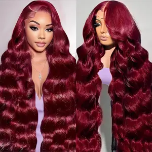 20-34 Inch 99j Burgundy Lace Front Wigs Human Hair Red Burgundy Wig 180% Density 13x6 Body Wave Lace Front Wigs Pre Plucked Glueless Lace Front Wigs Human Hair for Women