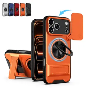 for iPhone 17 Pro Max 16 15 14 13 12 case with 360°Rotation Magnetic Ring Compatible with MagSafe Slide Camera Cover Foldable Stand Military-Grade Shockproof Protective case