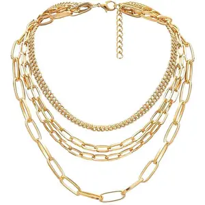 Layered Chain Necklaces for women 18 Inch Gold Plated Paperclip Chain Silver Tone Choker Necklace Rope Ball Chains Punk Jewelry