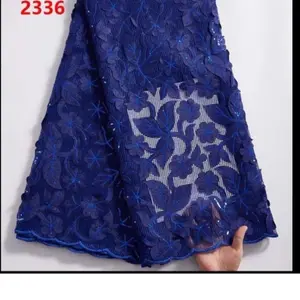 African Lace Exotic Embroidery Fabric - Royal Blue per Yard of Premium Design Fabric