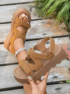 Women's Thick Sole Open Toe Platform Roman Sandals, Trendy Sandals, Summer Fashion Casual PU Leather Slippers, Soft Rubber Outwear Shoes, Plain Design, H Strap Sandal