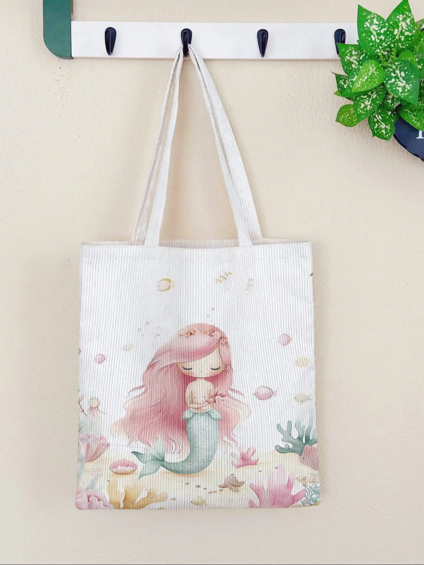 Mermaid Pattern Handbag, Large Capacity Shoulder Bag, Casual Simple Daily Use, Suitable for Men and Women, All Seasons