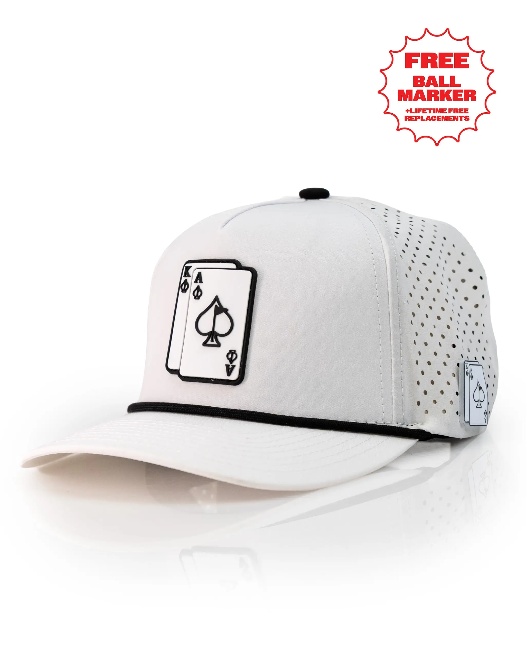 Men's White Perforated Rope Hat, a Fashionable Snapback with a Magnetic Ball Marker Holder for Golf & Casual Wear, Fashionable Hats, Hats
