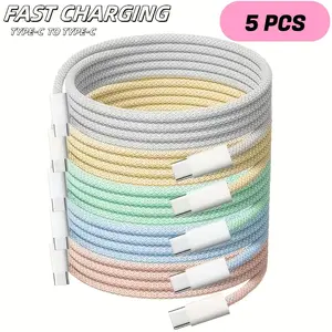 5-Pack Type-C to C Charging Cable, 39.37 Inch, Dual Type-C Data Cable for Fast Charging and Data Transfer, Compatible with iPhone 16/15 Pro Max+