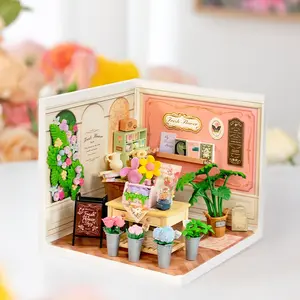 Rolife DIY Miniature Dollhouse Kit Super Store Series Plastic Building Blocks Kits Mini Dollhouse Craft Hobby Kids Playhouse Pretend Play Set（Fresh Flower Shop)