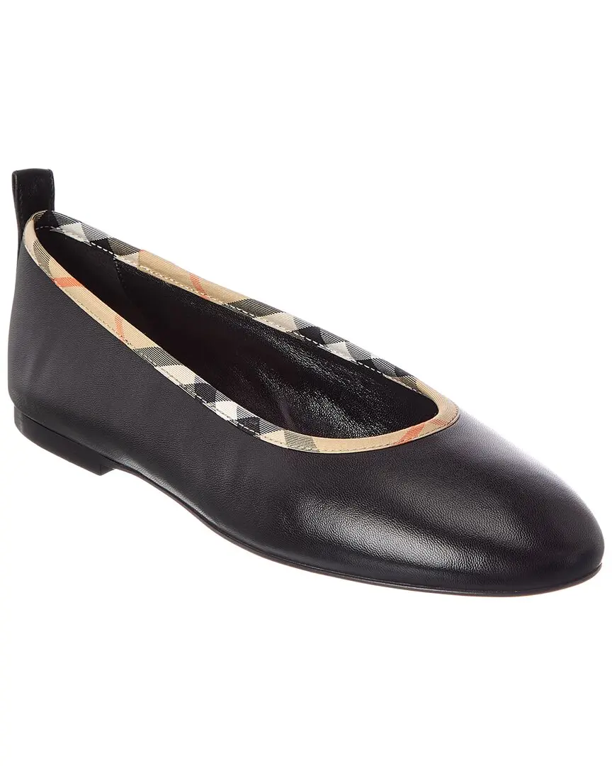 Burberry Check Trim Leather Ballerina Flat
