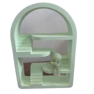 Rounded Smiski Shelf - Smiski House Display Organizer Ver. 3, 3D-Printed Design with Bathtub, Table & Stairs, Durable Plastic, Customizable Text Options Available