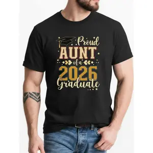 Women's Proud Aunt of a Class of 2026 Graduate T-Shirt - Golden & Black Graduation Cap & Diploma Design, Breathable 100% Crew Neck Casual Tee for Aunt Celebrations, Graduation Party Outfits & Casual Attire - Funny Aunt Gift Idea with Diploma-Wielding Cap