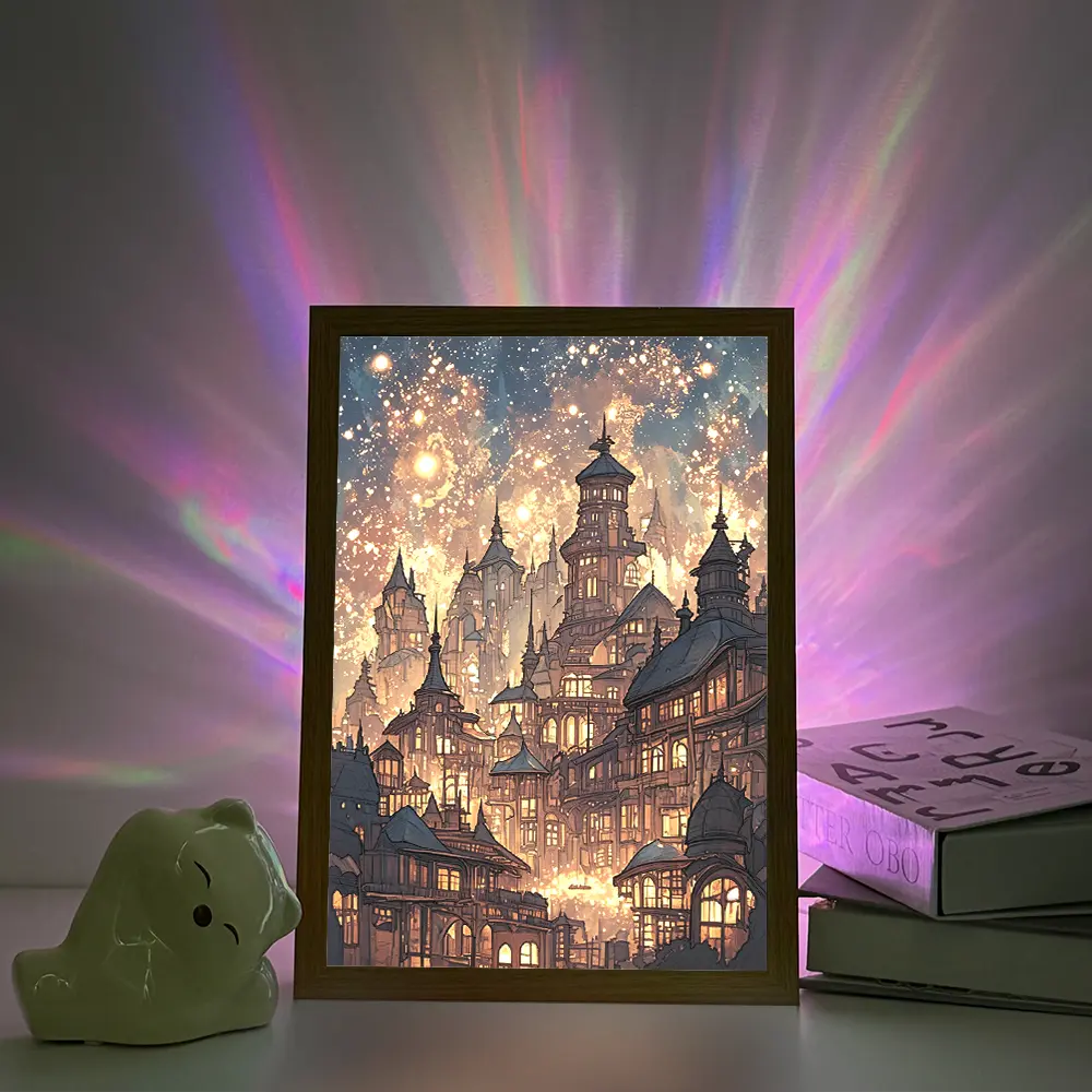 Starry Sky Fairy Tale Ancient Town Castle LED Light Painting USB-Powered, Adjustable Desk Lamp, Polished Wood Frame, Perfect For Bedroom Or Home Decor, Ideal Birthday Gift, LED Lights For Bedroom, Interior Led Lights, Indoor Room Lights