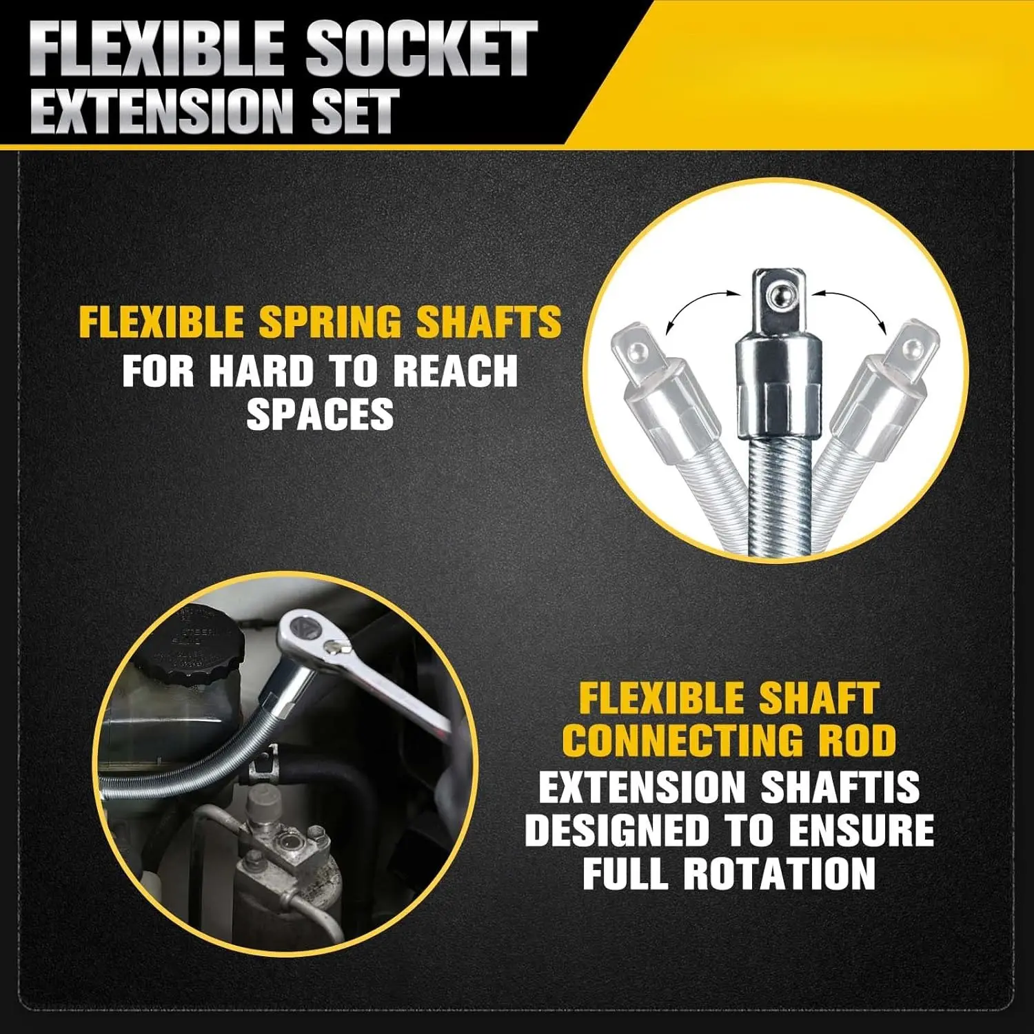 1/2 Inch 35cm Socket Ratchet Wrench Set - 3 Bendable Shafts, Wrench Extender Tool, Connecting Rod - Automotive Car Repair Tools for Home & Car Maintenance