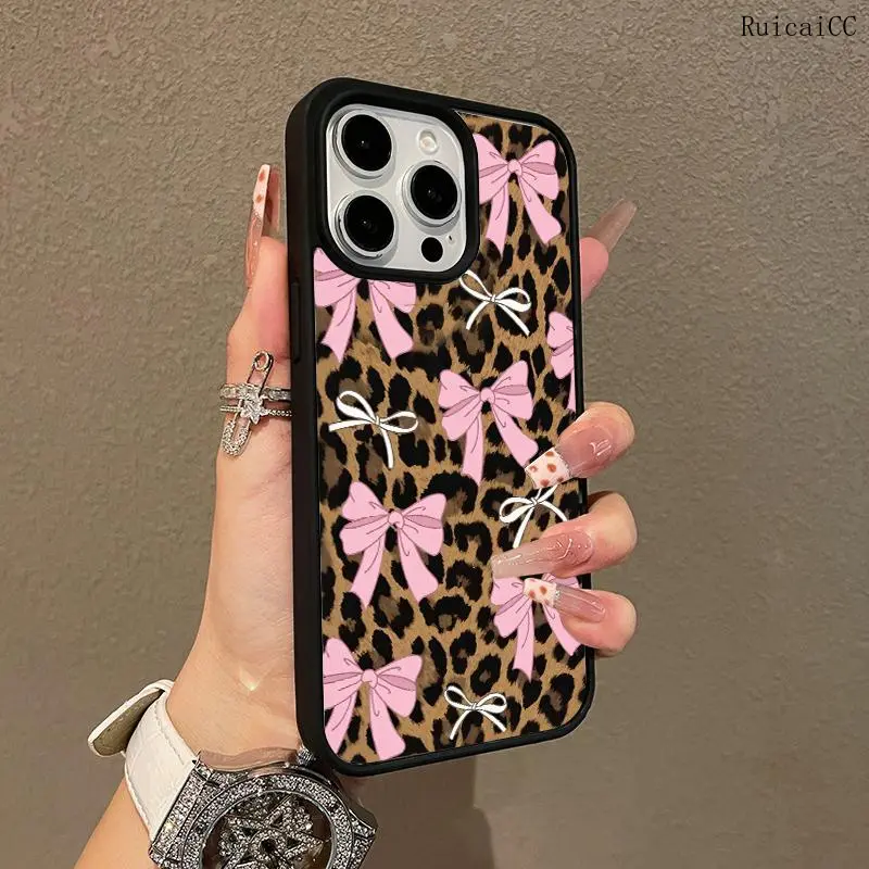 Premium Magnetic Case for iPhone11/12/13/14/15/16/promax Leopard print pink bow y2k cased MagSafe Ready, Anti-Fall, Springtok and Ultra-Thin Design |   Perfect for Everyday Use Protector Screen Protector, Aesthetic, Accessories