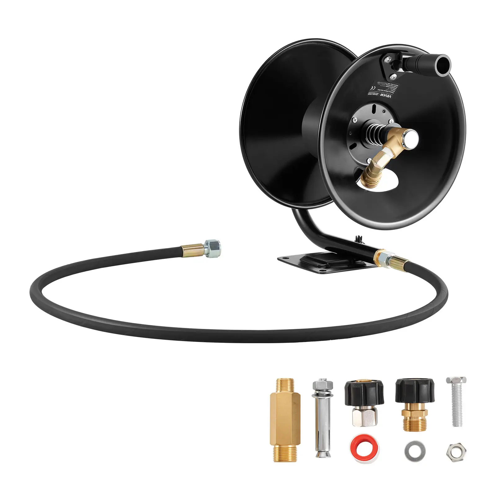 VEVOR Pressure Washer Hose Reel, 50 ft x 3/8 inch Heavy-Duty Steel Bracket-Mounted Pressure Hose Reel, Wall/Floor/Truck Mount, 4000PSI Max, Manual Power Hand Crank for Car/Floor Washing,Garden#BacktoSchool