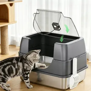 Stainless Steel Cat Litter Box - 23.6" Extra Large Fully Enclosed Litter Box with Lid, Odor-Lock Metal Base, Flip-Top Easy Cleaning, High Wall Anti-Splashing for Big Cats