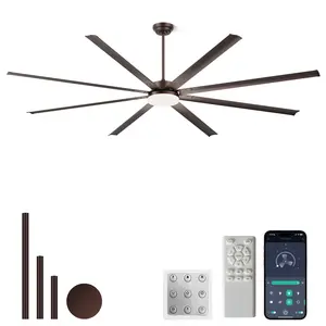 96 Inch Large Industrial Ceiling Fan with Light and Remote, 8 Aluminum Blades, 6-Speed DC Motor, Adjustable Height 3 Down Rods, Commercial Grade for Porch Garage Shop Patio Gazebo, Coffee, Home Furniture and Household Product Search Terms