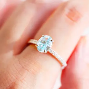 Aquamarine Ring Radiant Cut Zircon 925 Sterling Silver Ring