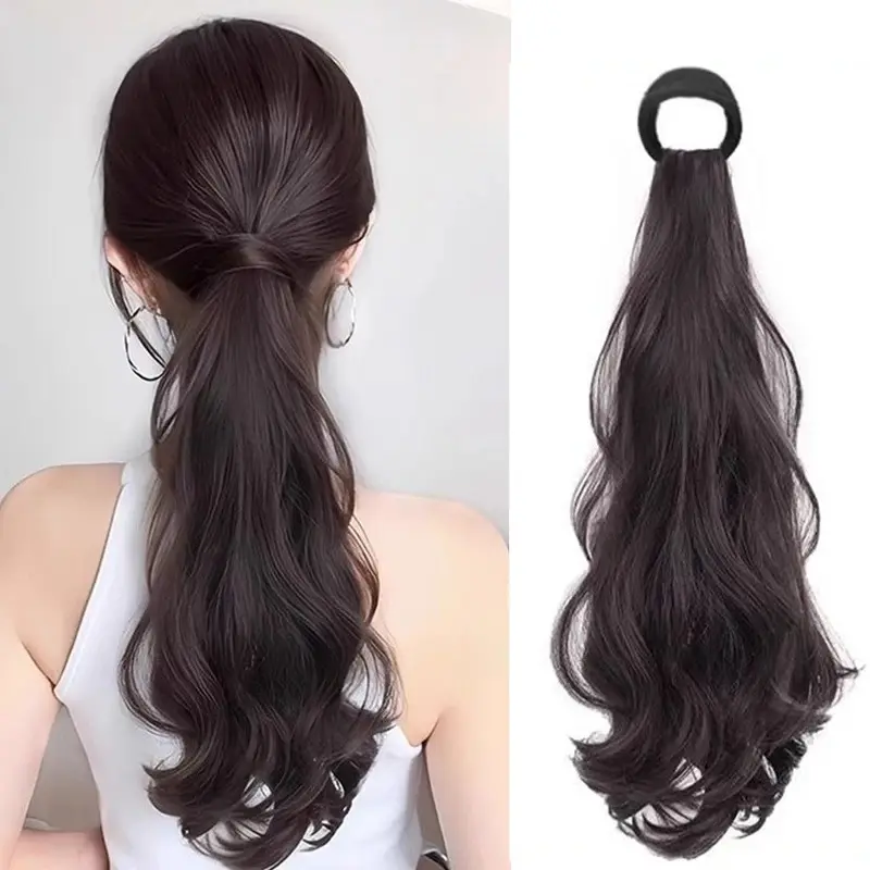 2026 New Synthetic Ponytails Hair Extension With Rubber Band Long Curly Wavy Layered Ponytail For Women Daily Use Heat Resistant Hair Wig