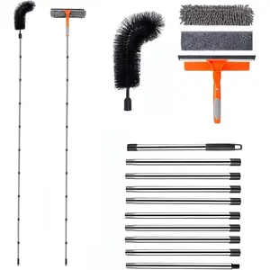 13 FT Gutter Cleaning Tools with 10-Section Extension Pole Gutter Cleaning Brush Silicone Squeegee & Window Washer for Gutters High Windows Glass & Cars