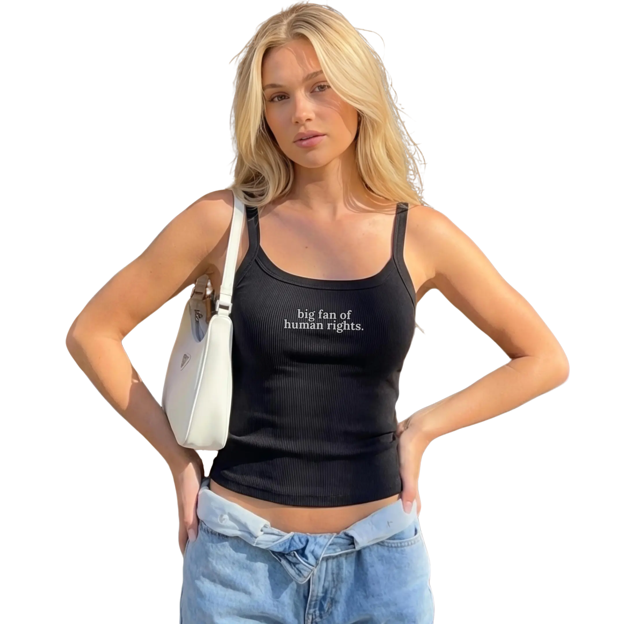 "Big Fan Of Human Rights" Ribbed Tank Top | Micro-Rib Stretch Fit Womens Tee