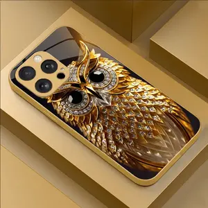 Cool And Fashionable Gold Diamond Owl Design Pattern Electroplated Glass Phone Case,for iPhone 17 Pro Max Phone Case 17 Air 16E 16 Pro Max 15 Pro Max 15 Plus 14 Plus 13 12 11 Phone Cases