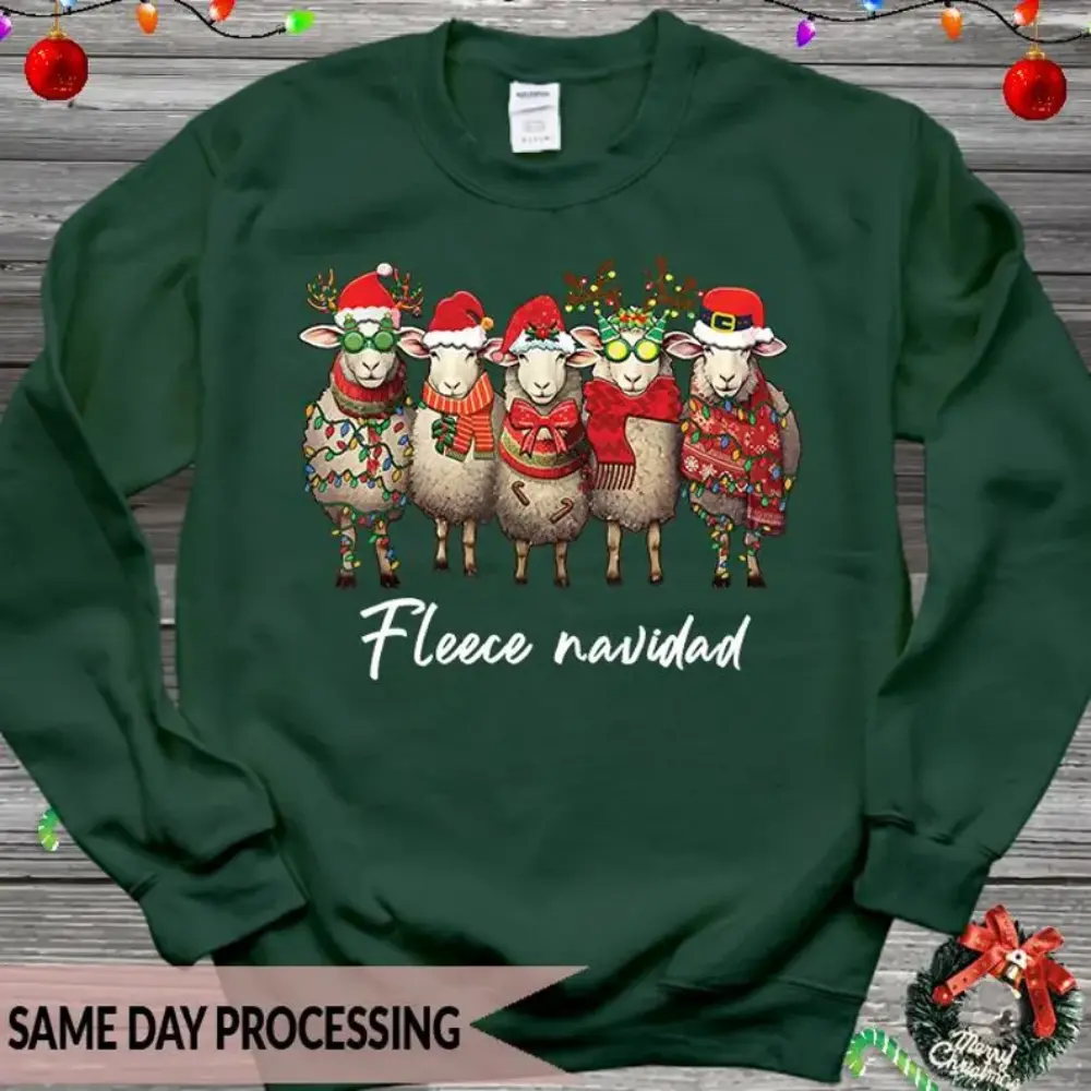 Fleece Navidad Christmas Sweatshirt for Sheep Lovers Xmas Sheep Jumper with Charming Design Fun and Cozy Gift Option for Festive Animal-Themed Clothing 2437