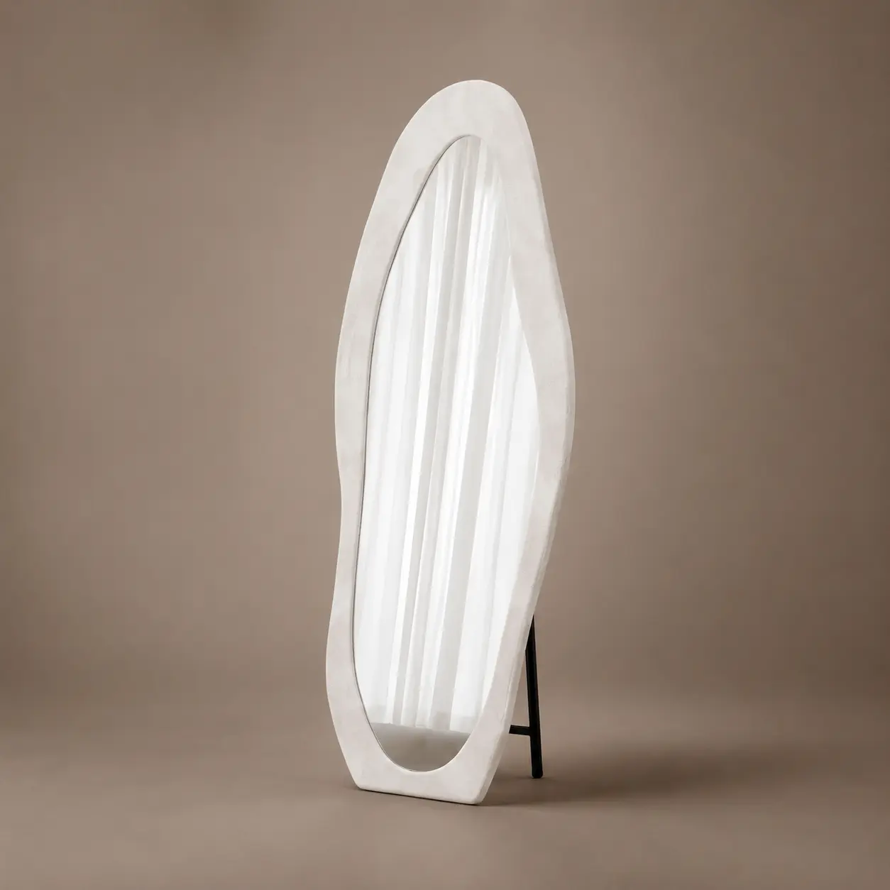 White Irregular Wavy Full-Length Floor Decorative Stand-Up Mirror, Wall-Mountable or Box-Packaged for Room Home Decor, Decorative Mirror